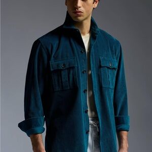 Isaia Deep Teal Corduroy Shirt Jacket Men’s Mediun